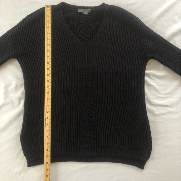 Vince Black Ribbed V-Neck 100% Cotton Long Sleeve Size Small Sweater - Picture 9 of 10